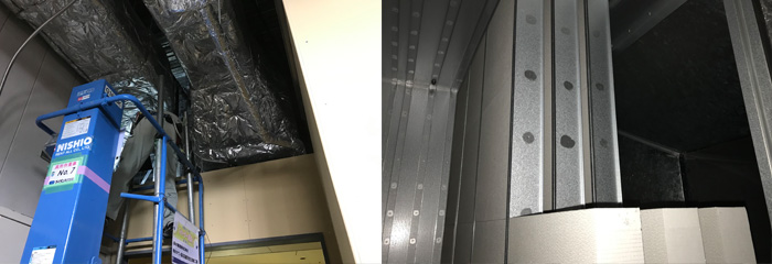 ゼオガイアを個別排気システムで配管した天井内の施工様子